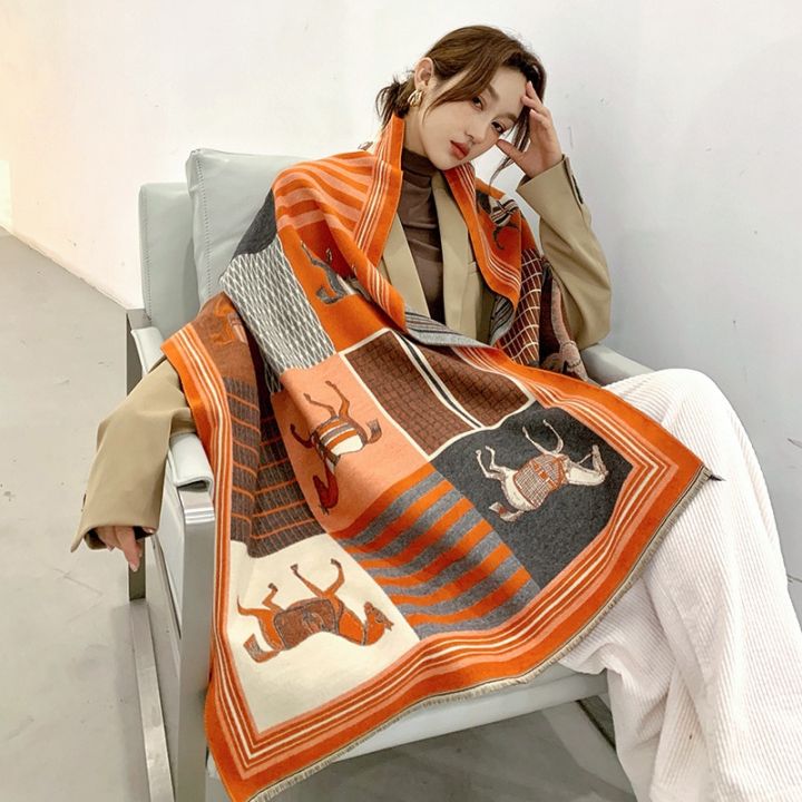 Luxury Women Scarf Winter Pashmina Blanket Scarves Cashmere Shawl Wraps  Print Warm Neckerchief Designer Bufandas Female Foulard