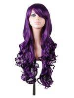 Cosplay Purple Wig Fei-Show Synthetic Long Curly Halloween Women Blue Hair Carnival Costume Cosplay Inclined Bangs Hairpiece Wig  Hair Extensions Pads