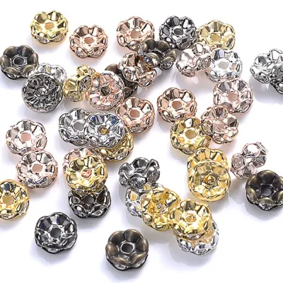 100pcs Flower Rhinestone Beads Metal Czech Crystal Loose Spacer Beads for Jewelry Making DIY Necklace Bracelets Accessories