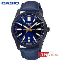 Casio นาฬิกาผู้ชาย สายหนังแท้ รุ่น MTP-VD02BL  (ตัวเรือนเคลือบสีเมทัลรมดำ)