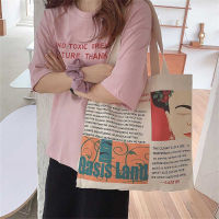 Cartoon Graffiti Womens Canvas Bag Shopping Bag Green Earth Environmental Protection Theme Large Capacity Shoulder Bag Tote Bag