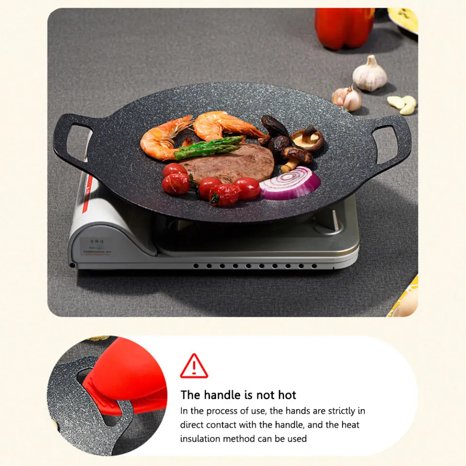 Korean Round Grill Pan Thick Cast Iron Frying Pan Flat Pancake Griddle  Non-stick Maifan Stone Cooker Barbecue Tray BBQ Supplies - AliExpress