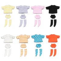 Ob11 Doll Clothes Striped Tops T-shirt Shorts Socks Suit Knitted Sweatshirt For Mini 1/12 Doll Cute Surprise Face Boy Girl Gift