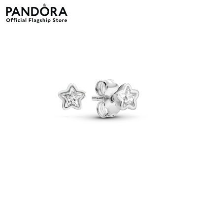 Pandora Star silver stud earrings with clear cubic zirconia