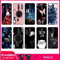 สำหรับ Nokia 8เคสโทรศัพท์กันชนกันกระแทกที่มีรูปแบบเดียวกันถุงลมนิรภัยขาตั้งโทรศัพท์และเชือก