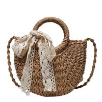 OLSITTI Straw Bag Women Woven Handbag Moon Shape Lace Bow Rattan Bag Big Capacity Drawstring Casual Beach Shoulder Crossbody Bag