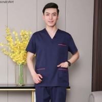 Plug Size Uniform Men Scrub Top V-neck Doctor Costume Short Sleeve Nursing Uniforms Cotton Veterinary Workwear(no Pants)