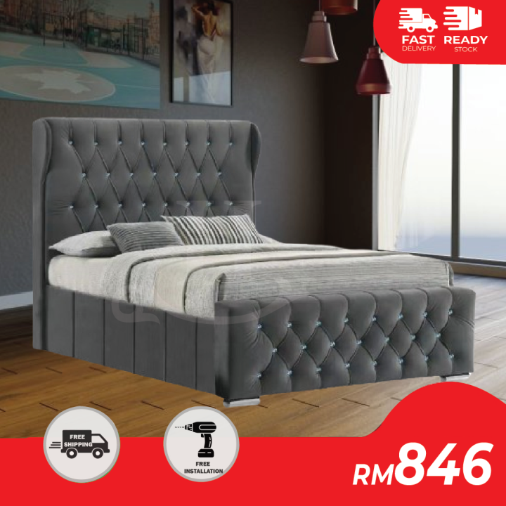 BETTY FURNITURE JADE Queen Size Divan Bed Frame Velvet Upholstery