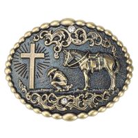 Western Style Metal Belt Buckle Horse And Cross Ellipse Fashion Belts