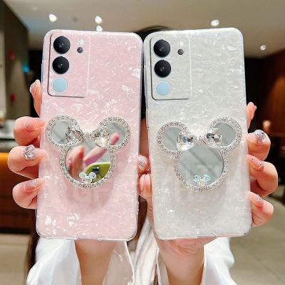 เคส VIVO V29 5G Y27 Y36 4G 5G VIVO Y02 Y02t Y02A ใหม่เนื้อเคสใสเงางามเคสแบบนิ่มพร้อมเพชรตัวยึดกระจกเคสโทรศัพท์ VivoY27 VivoV29