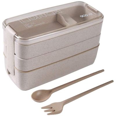 Japanese Lunch Box Bento Box , 3-In-1 Compartment, Wheat Straw, Eco-Friendly Bento Lunch Box Meal Prep Containers