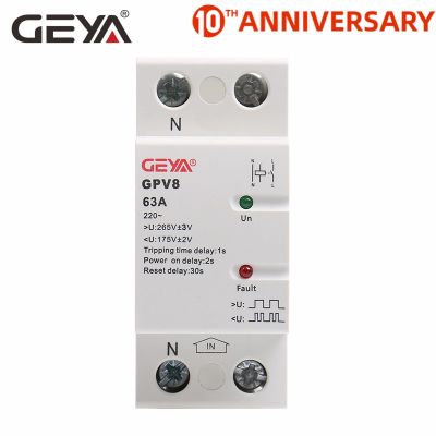 【☄New Arrival☄】 quan59258258 Geya ราง Din Gpv8-63d การฟื้นฟูอัตโนมัติอุปกรณ์ป้องกันแรงดันไฟฟ้าเกินและใต้32a 50a 40a 220vac 63a