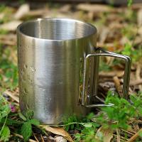 304 stainless steel outdoor camping folding large-capacity double-layer coffee cup camping tableware insulation mug 【BYUE】