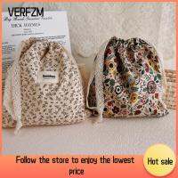 VERFZM SHOP ผ้าคอตตอน กระเป๋าแม่ลายดอกไม้ การจัดเก็บข้อมูล การพิมพ์ลาย กระเป๋าสายผ้าอ้อมผ้าฝ้าย แบบพกพาได้ กระเป๋าผ้าอ้อมเด็ก