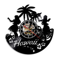 Hawaii Wall Clock Hawaiian Luau Party Wall Art Home Decor Vinyl Record Clock Hawaiian Beach Palm Scenery Vintage Summer Ornament