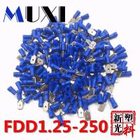 FDD1.25 250 Male Insulated Electrical Crimp Terminal for 0.5 1.5mm2 Connectors Cable Wire Connector 100PCS/Pack Blue