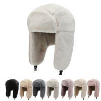 Winter Cycling Ski Hat Warm Earmuffs Thicken Plush Ear-Flattered Hat For Men And Women Faux Fur Windproof Cap Russian Bomber Hat