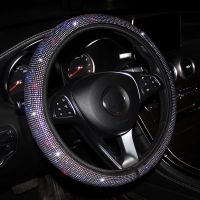 ☏┅☑ Car Rhinestones Steering Wheel Cover With Crystal Diamond Sparkling Car Suv Steering Wheel Protector Fit 14.5-15 Inch Vehicle