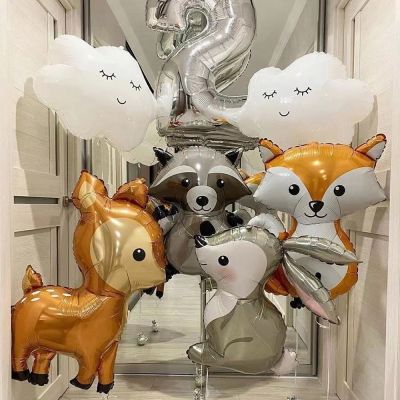 Could Jungle Deer Fox Animal Balloons Gold Silver Number Digit Foil Balls Baby Shower Birthday Wild One Kids Party Decor Globos Balloons
