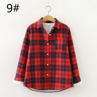 New Simple Winter Womens Warm Shirts Style Coat Fleece Thicker Plaid Coat Casual Jacket Fresh Lady Plus Velvet Outerwear