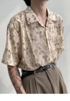 Korean Road Mens Hong Kong Style Cuban Collar Full Printed Short-Sleeved Shirt Mens Summer New Fashion nd Loose Hawaii Flower Shirt