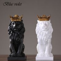 Modern Resin Animal Statue Golden Crown Black Lion Figurine for Home Decoration Accessories for Living Room Desk Home Decor