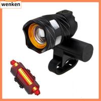 WENKEN หมุนได้360องศา ไฟจักรยาน LED แบบ T6 USB ชาร์จได้ ซูมปรับได้ ไฟท้าย ไฟหน้า กันน้ำกันน้ำได้ จักรยานเสือภูเขา ไฟหน้าจักรยาน อุปกรณ์เสริมสำหรับขี่จักรยาน