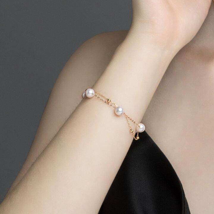 สร้อยข้อมือ-nymph-แท้18k-พร้อมไข่มุกน้ำจืดธรรมชาติ-au750แท้ของขวัญเครื่องประดับสวยงามโซ่ปรับได้สำหรับผู้หญิง