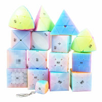 QiYi วุ้นสีเมจิก Cube 2X2 3X3 4X4 5x5พีระมิดพวงกุญแจความเร็ว Cube การศึกษา Cubo Magico ปริศนาของเล่นสำหรับเด็กเด็กของขวัญ