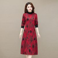 【YF】 Autumn Winter Turtleneck Vintage Printed Thick dress Womens Clothing Fashion Temperament Long Sleeve Loose Female Dress