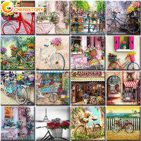 CHENISTORY Bicycle Paint By Numbers Landscape Frame Canvas For s DIY Kits Drawing Pictures Coloring By Number Home Decor