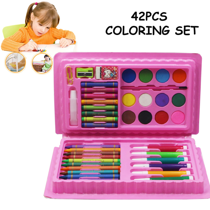 42 Pcs Coloring Kit Set With Crayons, Watercolors and Sketch Pens