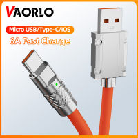 VAORLO สายชาร์จซิลิโคนเหลว USB โลหะของแท้2เมตร6A สายสายชาร์จแบบเร็วประเภท C/ไมโคร USB/ตัวชาร์จไลท์นิ่งพร้อมสายแสดงสถานะไฟข้อมูลสามารถใส่ได้กับ iPhone 13 Huawei OPPO Realme สมาร์ทโฟน