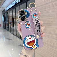 เคส Hpcase เคสสำหรับ Honor 90 5G 90 Lite 5G พร้อมสายรัดข้อมือนุ่มลายการ์ตูนขอบสี่เหลี่ยมร่มโดราเอมอนเคสชุบเคสโทรศัพท์เคสโทรศัพท์นิ่มชุบหรูหรา