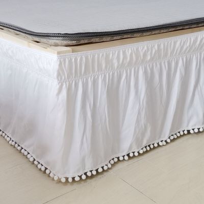 Solid Color Small Ball Lace Wrap Around Bedskirt Without Surface Elastic Band Off Fade Resistant Twin Queen King Hotel Quality /