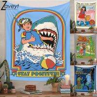 Life Maxim Inspiration for Child Student Bedroom Tapestry "Stay Positive" Unique Funny Hippies Teaching Illustration Tapestries Tapestries Hangings