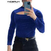 ◄✻ Incerun เสื้อยืดแฟนซี แขนยาว ผ้ากํามะหยี่ เปิดหลัง เซ็กซี่ สําหรับผู้ชาย