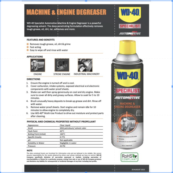 WD40 Specialist Automotive Machine & Engine Degreaser 450ML Lazada