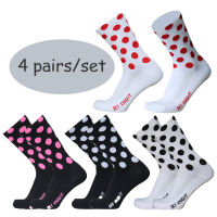 4 Pairsset Polka Dot Cycling Socks Men Woman Pro Comition Bike Running Socks Comfortable Breathable Calcetines Ciclismo