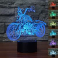☎∋ Harley Motor 3D Night Light 7 Colors Gradient Toy Motorcycle USB LED Table Lamp Acrylic Home Decor