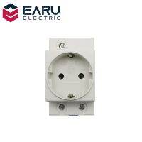 ✠﹍ EU Standard 35mm Modular Din Rail Mount AC Power Socket Plug 16A 250V AC Connector Grey Residential General-Purpose Industrial