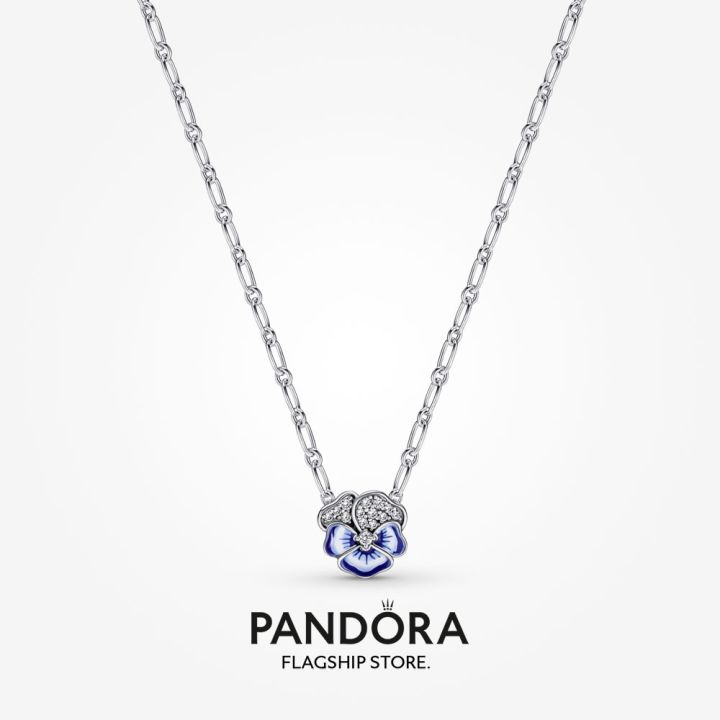AUTHENTIC PANDORA NECKLACE S925 BLUE PANSY FLOWER NECKLACE 390770C01 19.7IN  | eBay