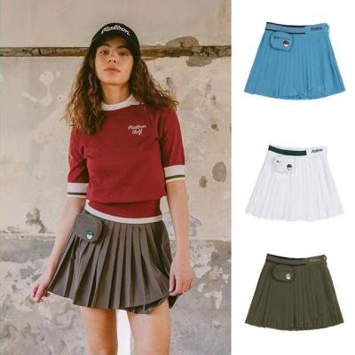 Korean version of malbon golf womens pleated skirt high waist slim A-line with small bag golf