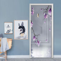 DIY Door Sticker Purple Flowers Space Photo Wallpaper PVC Self-adhesive Wall Decals Living Room Bedroom Door Home Decor Sticker