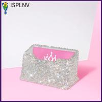 ISPLNV กระเป๋าเก็บบัตรธุรกิจสี่เหลี่ยมสีขาวนามบัตรอะคริลิค Rhinestones สำนักงานสำนักงาน