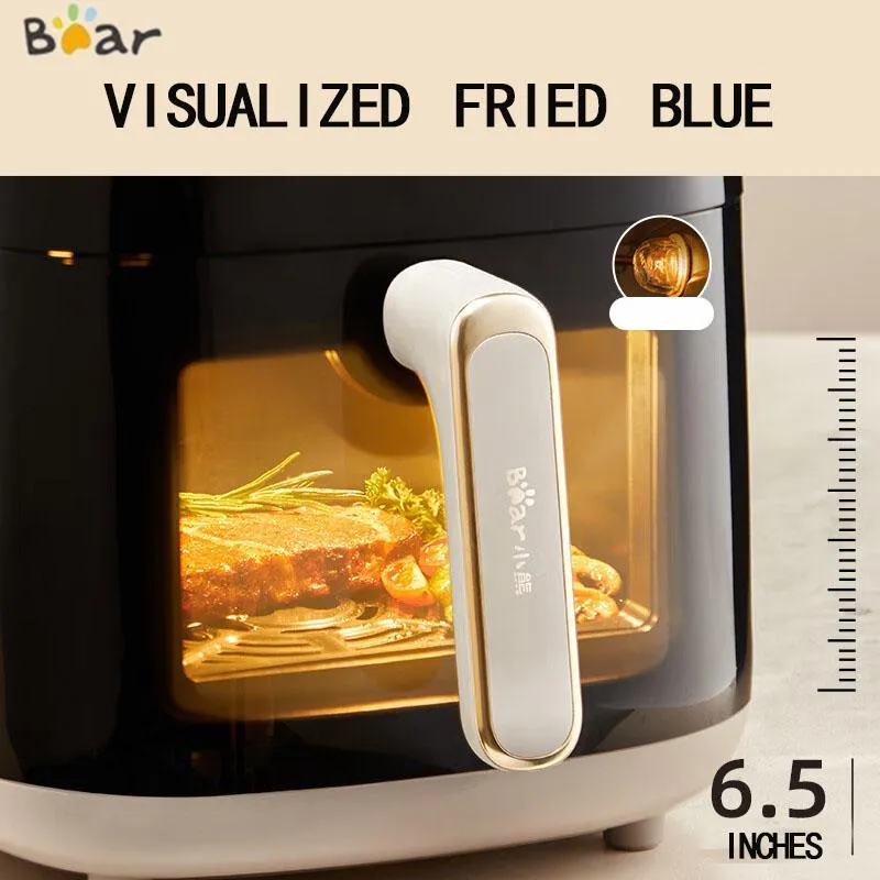 Bear】Air Fryer Oven 5L ，Non-stick Basket，6.5 inch visual  window，Dishwasher-Safe，Knob operation, adjustable temperature and timing，No  manual flipping required，8 major menus