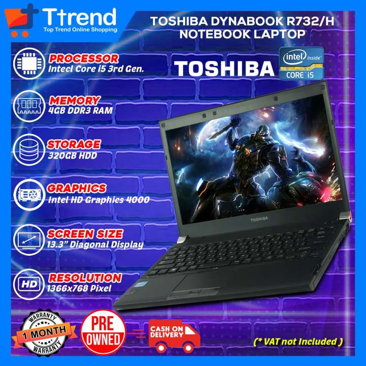 Toshiba Dynabook R732h Notebook Laptop Intel Core I5 3rd Generation 4gb Ram Ddr3 320gb Hdd 5454