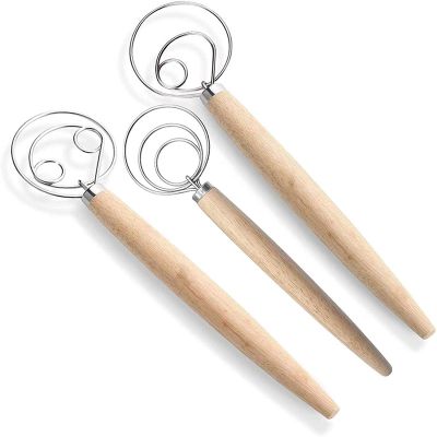 Danish Dough Whisk Bread Mixer,3 Pcs Stainless Steel Dutch Whisk for Cake Dessert Bread Pizza Pastry Kitchen Baking Tool