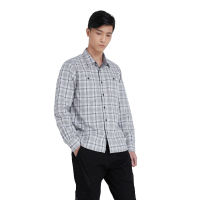 DAVIE JONES เสื้อเชิ้ต ผู้ชาย แขนยาว ลายตาราง ลายสก็อต สีเทาอ่อน Long Sleeve Plaid Shirt in light grey SH0097G1