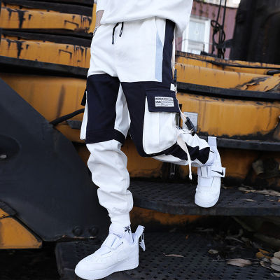 New Mens Cargo Pants Hip-Hop Loose Stitching Male Streetwear Trousers Harajuku Multi-pocket Contrast Joggers Full Length Pants